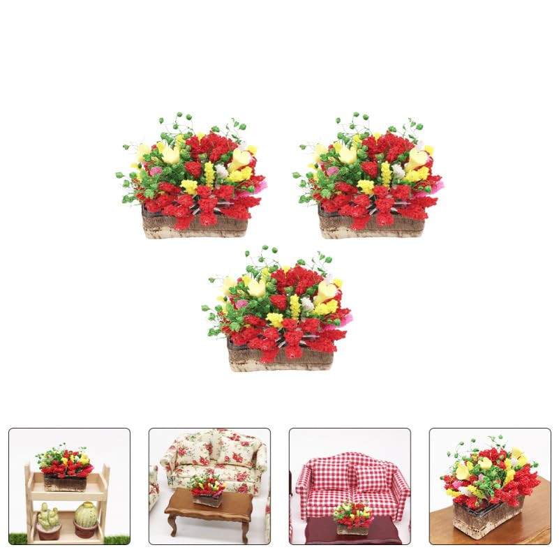 Miniature Potted Flowers 3-Pack Tiny Artificial Greenery Ornaments for Dollhouse Decor Mini Garden Simulation Flowers for Balcony Office and Home