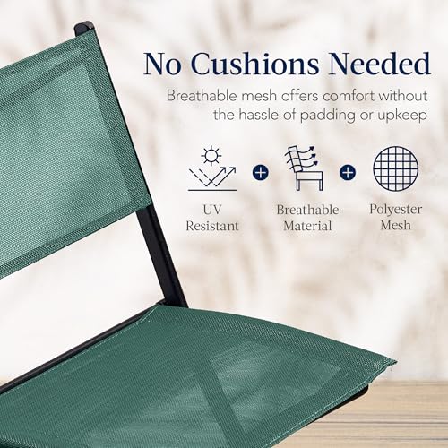 Best Choice Products 3-Piece Patio Bistro Dining Furniture Set w/Textured Glass Tabletop, 2 Steel Folding Chairs, Polyester Fabric - Dark Green - color: Dark Green