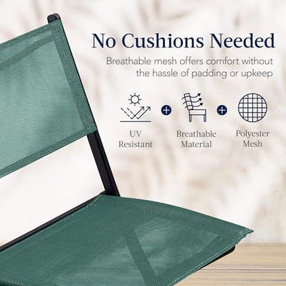 Best Choice Products 3-Piece Patio Bistro Dining Furniture Set w/Textured Glass Tabletop, 2 Steel Folding Chairs, Polyester Fabric - Dark Green - color: Dark Green