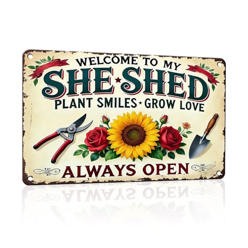PEACHGARDEN Garden Decor She Shed Wall Art Decor Welcome To My She Shed Garden Metal Sign for Greenhouse Plantroom Yard Patio 8x12 inch - color: Garden Decor 6, size: 20X30cm(12*8in)