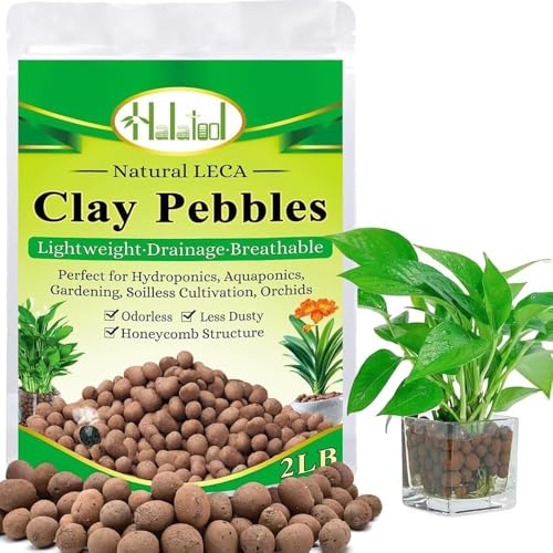 Halatool 2LB Leca Clay Pebbles for Plants, 4-16mm Hydro Balls for Drainage - size: 2LB