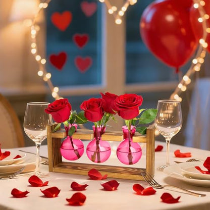 XXXFLOWER Wall Hanging Propagation Station with Wooden Stand Glass Test Tubes+3 Bulb Glass Propagation Station