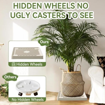 11" SquarePlant Caddy Beige with Hidden Wheels & Garden Tools Set | 1-Pack 230 LBS Heavy Duty Plant Caddy with 360° Silent Wheels for Large Planters & Heavy Items Indoors/Outdoors - size: 11 Inch - Beige (1 Pcs)