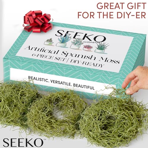 SEEKO Succulents Fake Spanish Moss 6 Pack – Artificial Hanging Moss Decor
