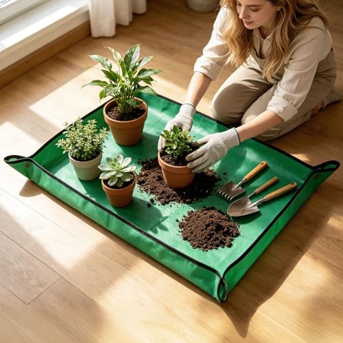 39.5” x 29.5” Large Repotting Mat for Indoor Plants - Waterproof Thickened PE Potting Mat with Buckles - Portable Foldable Plant Mat for Mess Control - Ideal Gardening Gifts for Plant Lovers
