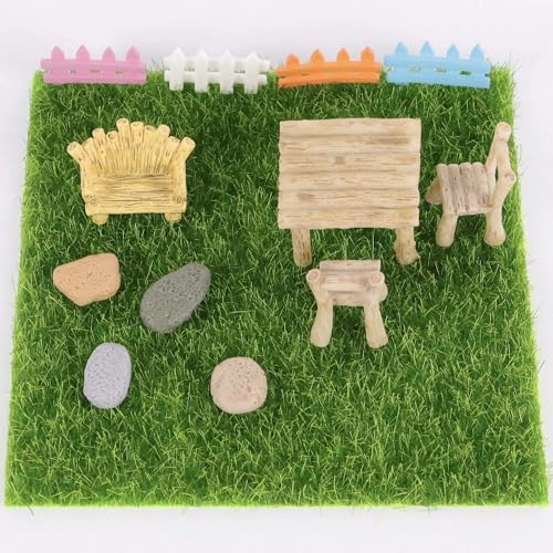 13 Pack Jumping Spider Habitat Decor Set with Fake Grass Mat, Mini Resin Wood Furniture, Pebbles & Fence, Jumping Spider Enclosure Accessories for Natural Terrarium Jumping Spider Décor & Hideout - color: Tables and Chairs Hideout