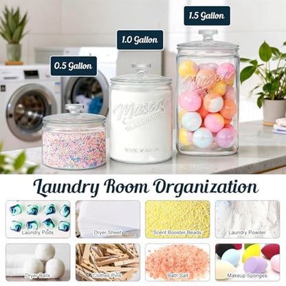 Glass Cookie Jars with Lids Airtight, 1.5 Gallon Glass Jar, 2 Pack | 5.7''Wide Mouth, Glass Lid, Scale Mark, Heavy Duty Glass Canisters for Kitchen Counter, Pantry, Sugar, Dog Treat - size: 1.5 Gallon