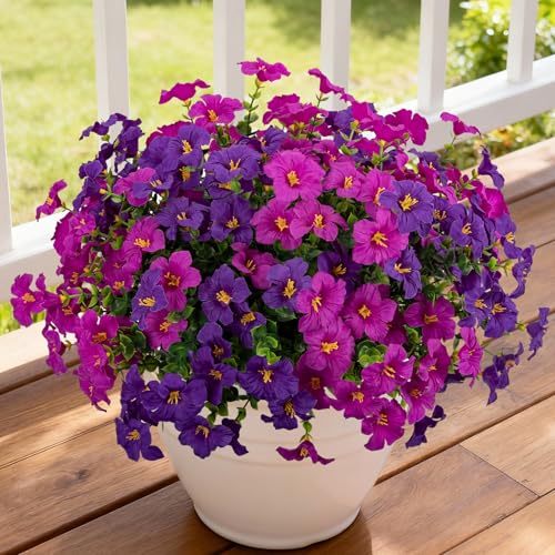 12 Bundles Artificial Flowers for Outdoors UV Resistant Fake Morning Glory - color: Purple,fuchsia