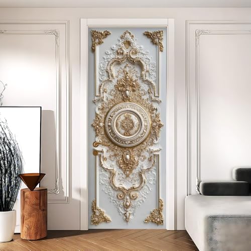 Baroque Gold Door Mural Peel and Stick, 30x79 in Removable - color: Colorful1065