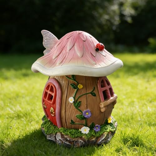 Solar Fairy House Figurine,Handcrafted Outdoor Garden Mushroom Statue,Gift | Solar Light Fairy House Figurine, Outdoor Yard Decor for Garden, Lawn, Patio, Unique Gift for Women and Garden Lovers