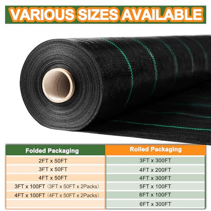 Winisok 4FT x 300FT Weed Barrier Landscape Fabric, 3.2oz Woven Garden Cloth, Heavy Duty Breathable Ground Cover for Landscaping, Gardening and Farming - size: 4ft x 300ft
