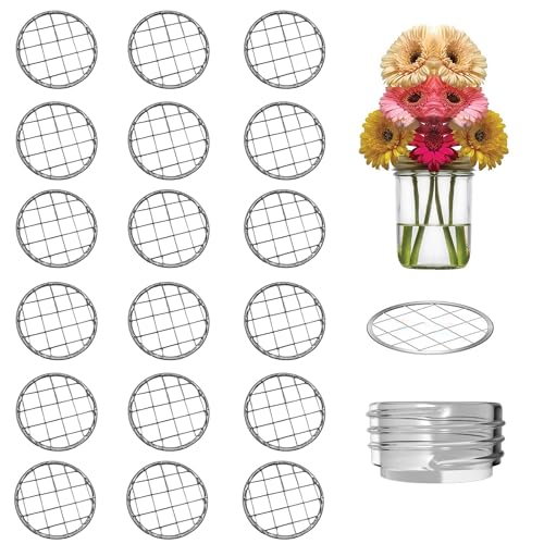 18PCS 2.7” Mason Jar Flower Frog Lids, 70mm Metal Grid Lid Insert Organizer for Regular Mouth Canning Jars, Square Hole Floral Arrangement Holder for Fresh Flower Display - size: 18PCS