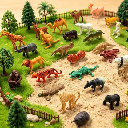 PINOWU Realistic Mini Wild Zoo Animals Figurines Toys 32 Pcs Gift Set for Education and Party Favors, Plastic Forest Safari Animals Lion, Hippo, Tiger, Bear, Elephant, Giraffe etc (Pack of 3) - size: Small (Pack of 3)