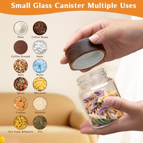 6 pc Glass Spice jars Glass Jars with Screw Lid 5 oz Acacia Wood Glass Herb Sugar Coffee Bean Ground Container Food Storage Canister for Candy Pantry Tea Seasoning Meal Prep Snack (6*150ml(5oz)) - color: 6*150ml(5oz)
