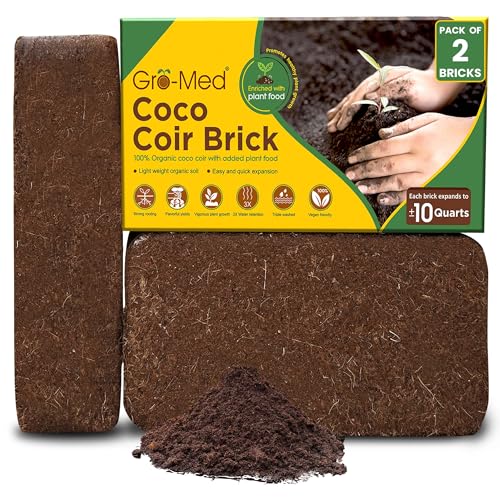 Organic Coco Coir Bricks (2 Pack) - Enriched Coco Coir for Plants | OMRI-Listed Coco Coir Bricks for Garden Soil & Potting Mixes - Coconut Fiber Substrate with Added Plant Food for Seedlings - size: 2 Pack - NPK Enriched Coco Coir Brick
