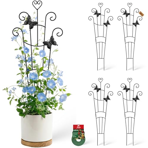 32.6in Plant Trellis for Climbing Plants Indoor with Butterflies, Expandable Large Metal Trellis for Potted Plants, Heavy-Duty Tall Pothos Plant Climber Support for Ivy Pothos Hoya Monstera, 4P - size: 32in/heart,4p