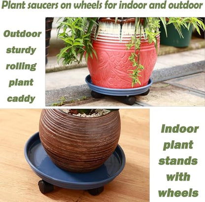 Planterhoma 4 Packs Heavy-Duty Plastic Plant Caddy with Wheels - 11.8" Rolling Plant Stand - Strong Load Bearing - 360 Rotated Wheels - Indoor/Outdoor Use - color: White