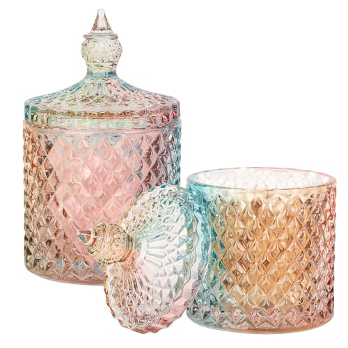 2 Pack Qtip Holder Apothecary Jars with Lid, Small and Large Rainbow - color: Rainbow, size: 23 oz + 10 oz