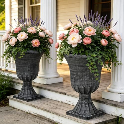 Autodaya 22" Tall Urn Planters for Outdoor Plants Set of 2 Large Flower Pot - color: Washed Black-22"h