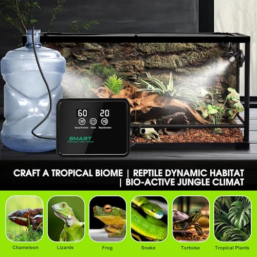 Reptile Humidifier Reptile Mister System with Timer & 360° Nozzles - color: black