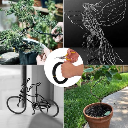 5 Roll Anodized Aluminum Bonsai Training Wire Kit with Bag, Black Bonsai Training Wire, Plant Wire Kit for Bonsai Artists & Beginners by Biugaaufai (1.0mm, 1.5mm, 2.0mm, 2.5mm, 3.0mm,5-Size 328 Feet) - size: 5 Rolls (1.0-3.0 mm, 328 ft total), style: Blac