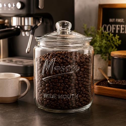 1 Gallon Mason Glass Jar with Lid – Wide Mouth Glass Storage Jar with Airtight Lid, Kitchen Pantry Container with Measurement Markings for Cookies, Candy, Flour Jar, Sugar & Dog Treats - size: Pack of 1