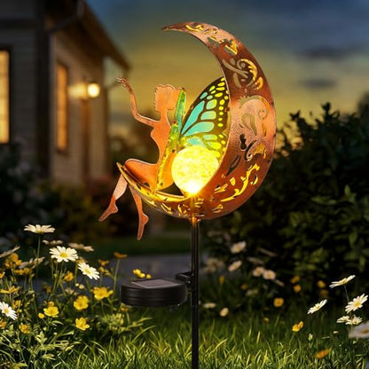 ZKLiLi Garden Outdoor Decor, Fairy Moon Figurine Light Stake, Housewarming Ornament for Patio, Lawn, Yard, Pathway - Unique Gifts for Mom Grandma Women