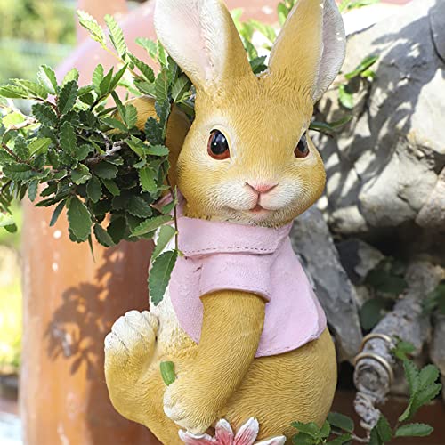 Resin Rabbit Garden Statue Flowerpot Landscaping Tree-Hugger Fairy Plant Pot&Vase Hugger Mini Decorative Climber Clingers (Pink) - color: Pink