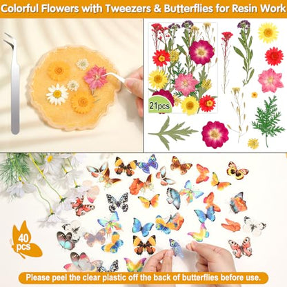 235 Pcs Pressed Dried Flowers for Resin, Natural Real Dried Pressed Flowers for Crafts, Bulk Dry Flowers for Resin Molds, Candles, DIY Art Jewelry Making with Tweezers Butterfly Stickers Set Decorate - size: 235 Pcs Dried Flowers with Butterfky