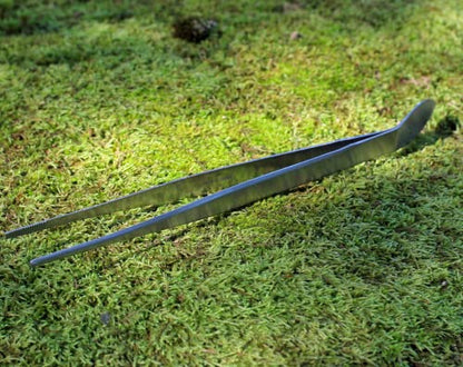KAKURI Bonsai Tweezers Straight Serrated Tips with Spatula 8.8" - Made in Japan - Professional Bonsai Care Tool - Japanese Stainless Steel - color: Silver (Straight)