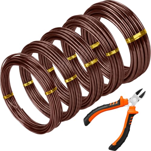 Mudder 5 Roll Bonsai Training Wire Aluminum 2/2.5/3/4/6mm Brown | Anodized Coating Resists Rust, 42 Ft for Branches, Includes Cutter, Flexible Cable Holds Shape, For Bonsai Tree Training - color: Brown, size: 2/2.5/3/4/6mm