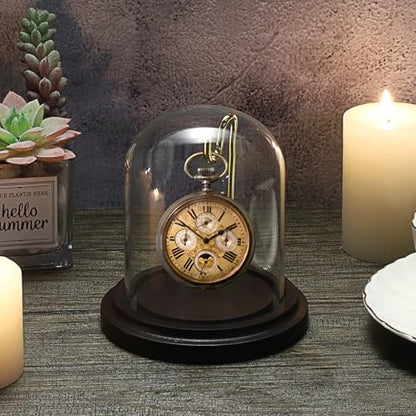 JUXYES Clear Glass Pocket Watch Display Dome Case with Base, 3x4 Inches | 2 Pack, Clear Glass, Dust Proof, Bell Terrarium Jar with Hanging Hook, For Pocket Watch Collectors and Antique Enthusiasts - size: M - 2 Pack