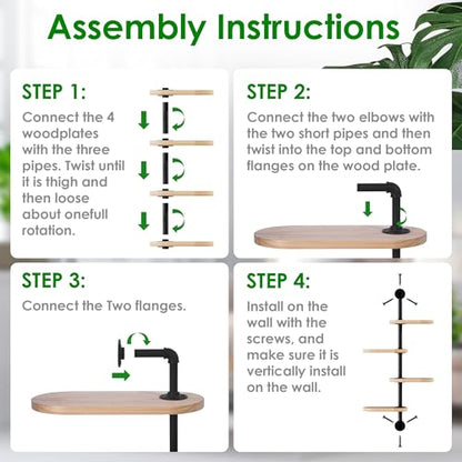 Rotating Window Plant Shelves for Optimal Plant Light Exposur 4-Tier Wooden Hanging Plant Shelf 15.7 Inches Flower Pot Organizer for Indoor Balcony Bedroom Bathroom Home Decoration