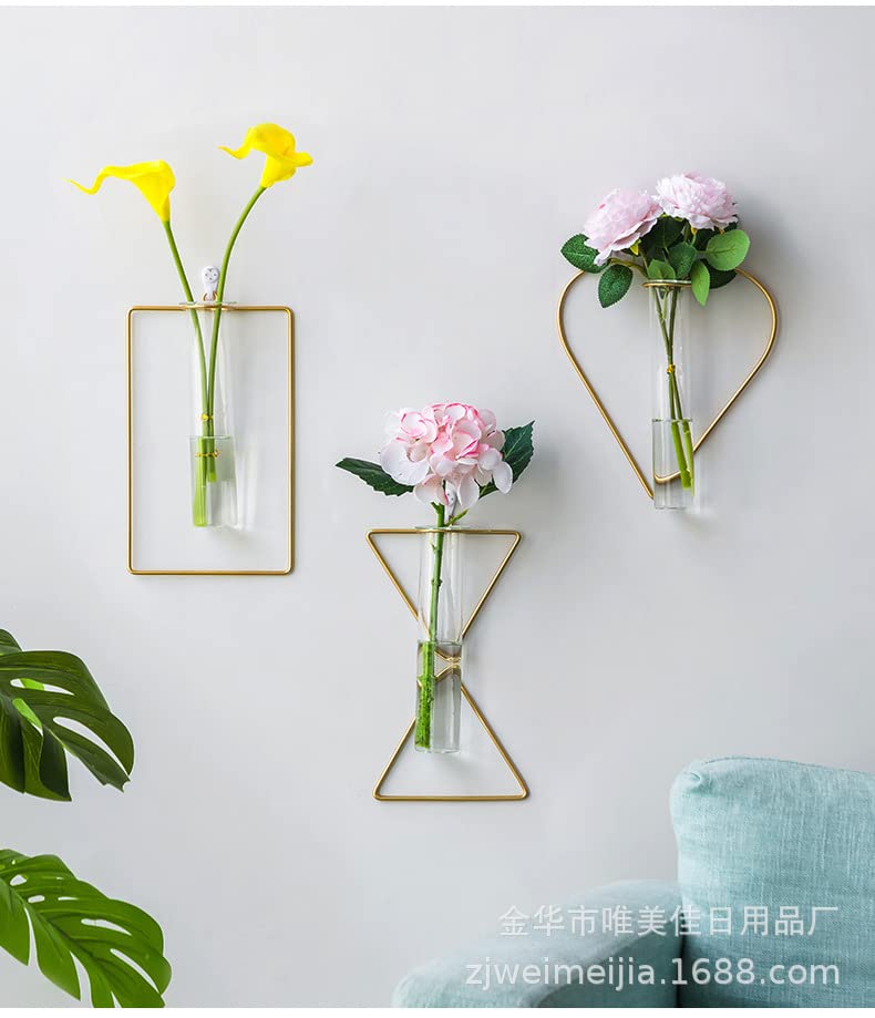 2 Pack IvyMei Luxurious Nordic Gold Wall Vase Metal Frame Glass Tube - color: Gold 2