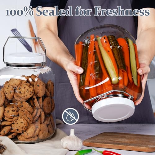 1.5 Gallon/5700 ML Glass Jar with Lid, Wide Mouth, Large Mason Jar, 2 Pack | BPA-Free, Food Grade, Clear Glass Storage Containers with 4.3" Wide Mouth, Airtight Screw Lid, Metal Handle and Scale Mark - size: 1.5 Gallon