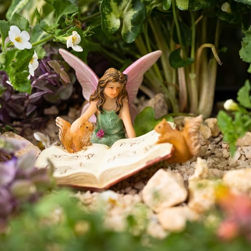 PRETMANNS Fairy Garden Accessories Fairies Figurines, 1 Item | Outdoor Indoor, Bonnie Miniature Fairy Garden Figurine with Squirrels, For Fairy Villages and Gardens