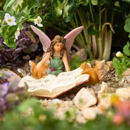 PRETMANNS Fairy Garden Accessories Fairies Figurines, 1 Item | Outdoor Indoor, Bonnie Miniature Fairy Garden Figurine with Squirrels, For Fairy Villages and Gardens