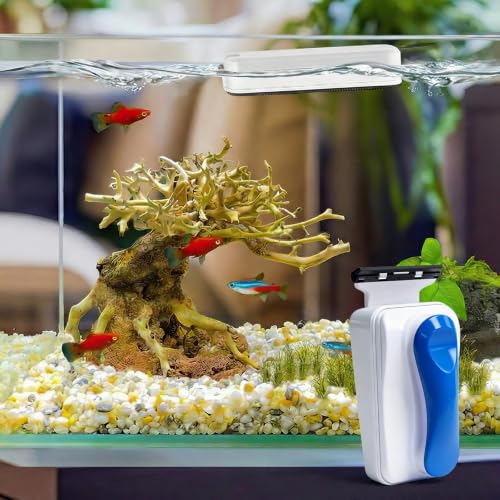 Rise Torrent Aquarium Magnetic Glass Cleaner, Fish Tank Algae Scraper Brush Cleaning Tool for 1/4"-3/8" Thickness Glass, Floating Scrubber Brush Cleaner for Acrylic, 1 Detachable Scraper, Medium - size: Medium
