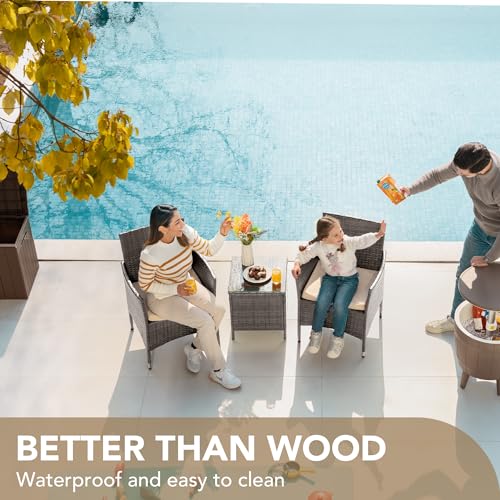 Devoko 3 Piece Patio Furniture Set Outdoor Wicker Conversation (Pale Grey) - color: Grey/Beige