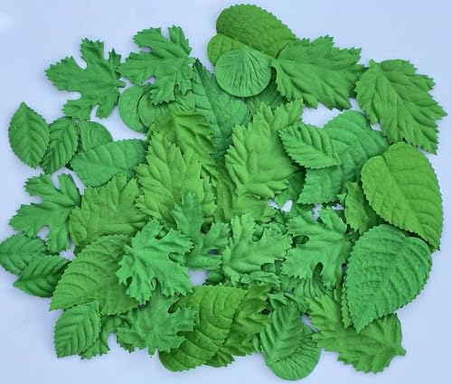 50 Pcs Handmade Mixed Mulberry Paper Rose,Maple,Sunflowers,Hydrangeas,Lotus Leaves Scrapbooking Wedding DIY Craft Supplies Card Artificial Leave (Mixed Leaves Green Color) - color: Mixed Leaves Green Color