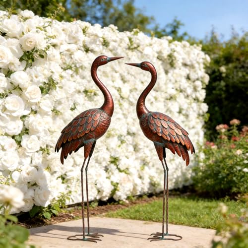chisheen 2PCS Garden Crane Statues Outdoor Sculptures Metal Yard Art Statue for Garden Decoration Large Size Set of 2 - size: L-2PC