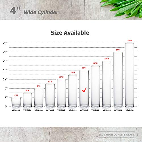 WGVI Quality Thick Weighted Tall Clear Cylinder Glass Vases, 4" W x 16" H, Flower Arrangement Floating Candle Holders Wedding Centerpieces Event Floral Container Accent Home Decor, 1 Piece - size: 4"x16"H