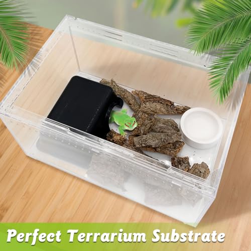 Reptile Cork Bark with Reptile Terrarium Acrylic Tarantula Breeding Box Magnetic Hermit Crab Habitat Tank Transparent Jumping Spider Cage for Insect Snail Amphibians Sling Isopods