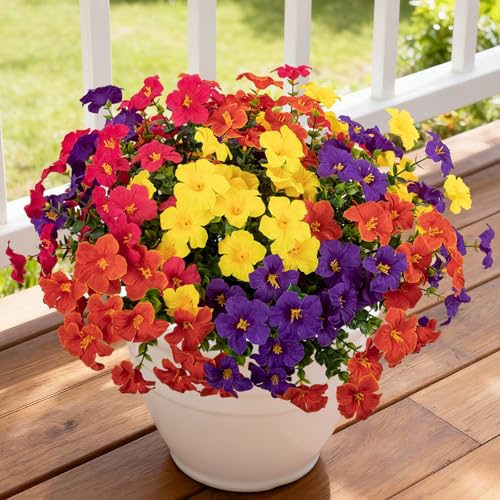 12 Bundles Artificial Flowers for Outdoors UV Resistant Fake Morning Glory - color: Rose Red,purple,yellow,orange