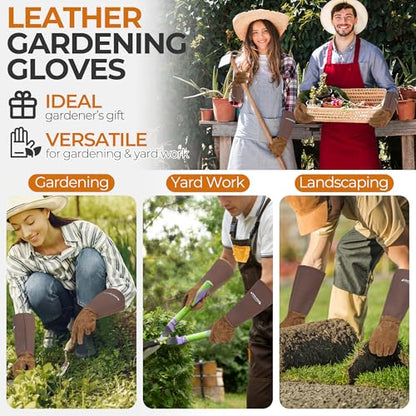 HANDLANDY Long Gardening Gloves for Men & Women, Pigskin Leather Rose Pruning Gloves- Breathable & Durable Gauntlet Glove (X-Large, Brown) - color: Brown, size: X-Large (Pack of 1)