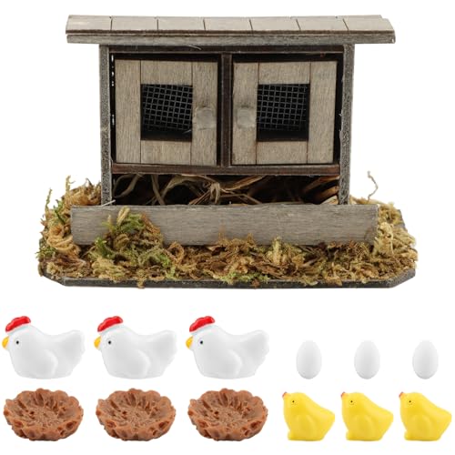 Fairy Garden Mini Chicken Coop Decor, 13-Piece Farm Scene Set