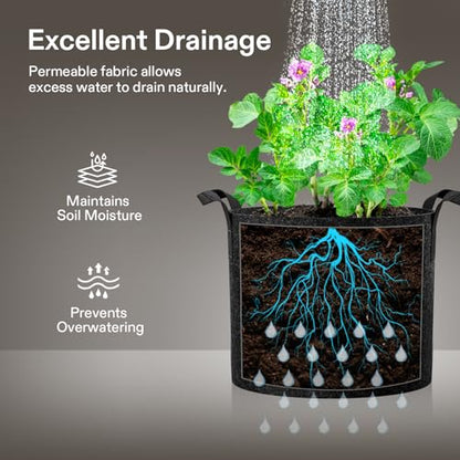 VIVOSUN 5-Pack 10 Gallon Plant Grow Bags Fabric Pots with Handles | 300G Thickened Nonwoven Fabric, Excellent Drainage, Healthy Root Growth, BPA-Free, Reusable - color: Black, size: 10 Gallons