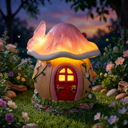 Solar Fairy House Figurine,Handcrafted Outdoor Garden Mushroom Statue,Gift | Solar Light Fairy House Figurine, Outdoor Yard Decor for Garden, Lawn, Patio, Unique Gift for Women and Garden Lovers