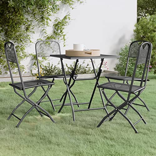 5 Piece Patio Furniture Set Foldable Outdoor Dining Table and Chairs Anthracite Steel Mesh 23.6x23.6x28.3 in Square Bistro Set for Balcony Garden Backyard - color: Anthracite-c, size: 23.6 x 23.6 x 28.3 in (W x L x H)