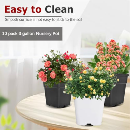 findmall 3 Gallon Square White Nursery Pots Plant Pots Grow Pots Nursery Container for Planting Soil Plants 10 Pcs - color: White, size: 3 Gallon